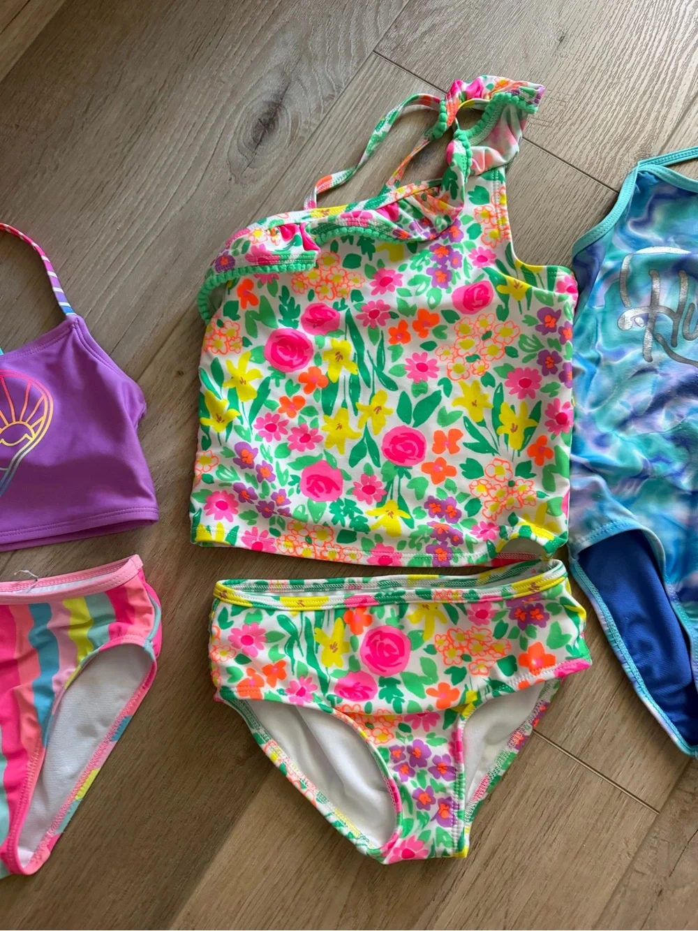 Kids Mixed-Color One-Piece and Two-Piece Swim Set - Floral & Multicolor 5T